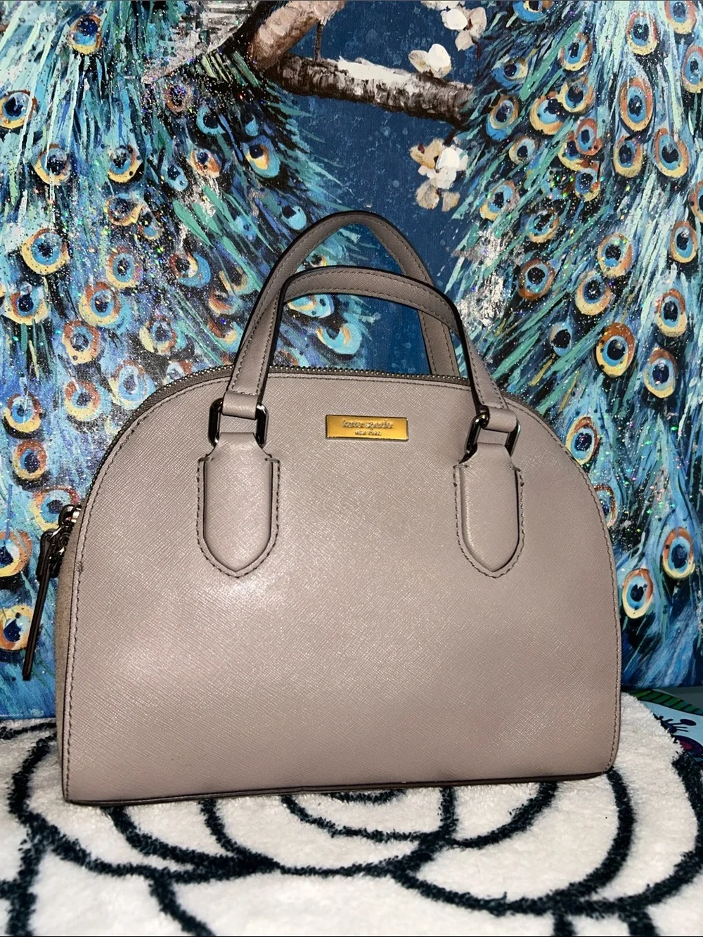 kate spade taupe Small dome satchel with gold Hardware & Removable Strap